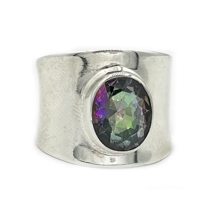 Wide Mystic Topaz Gemstone Ring