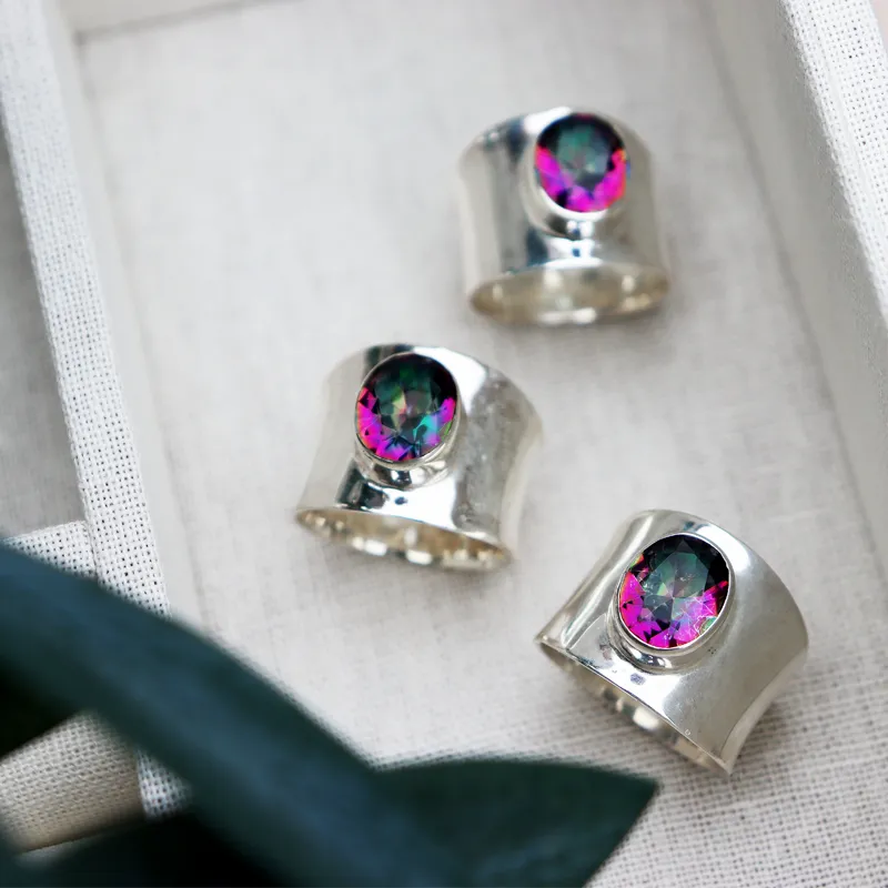 Wide Mystic Topaz Gemstone Ring