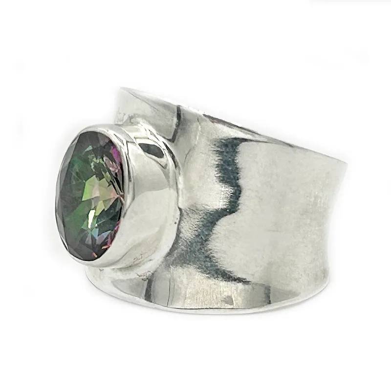 Wide Mystic Topaz Gemstone Ring