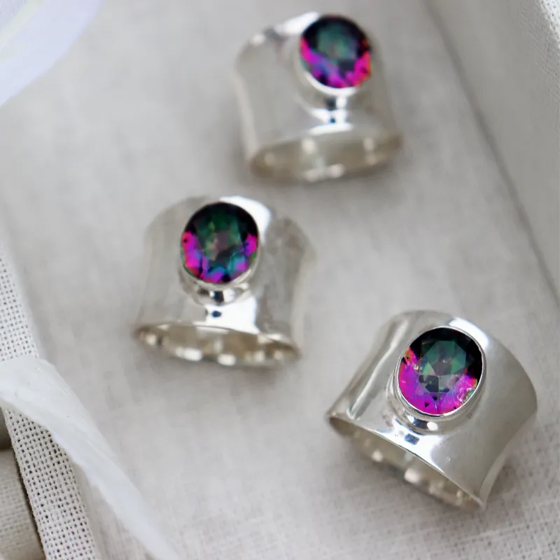 Wide Mystic Topaz Gemstone Ring