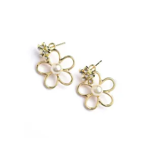 Women's Earrings Flower Shape Pearl And Stone Earrings